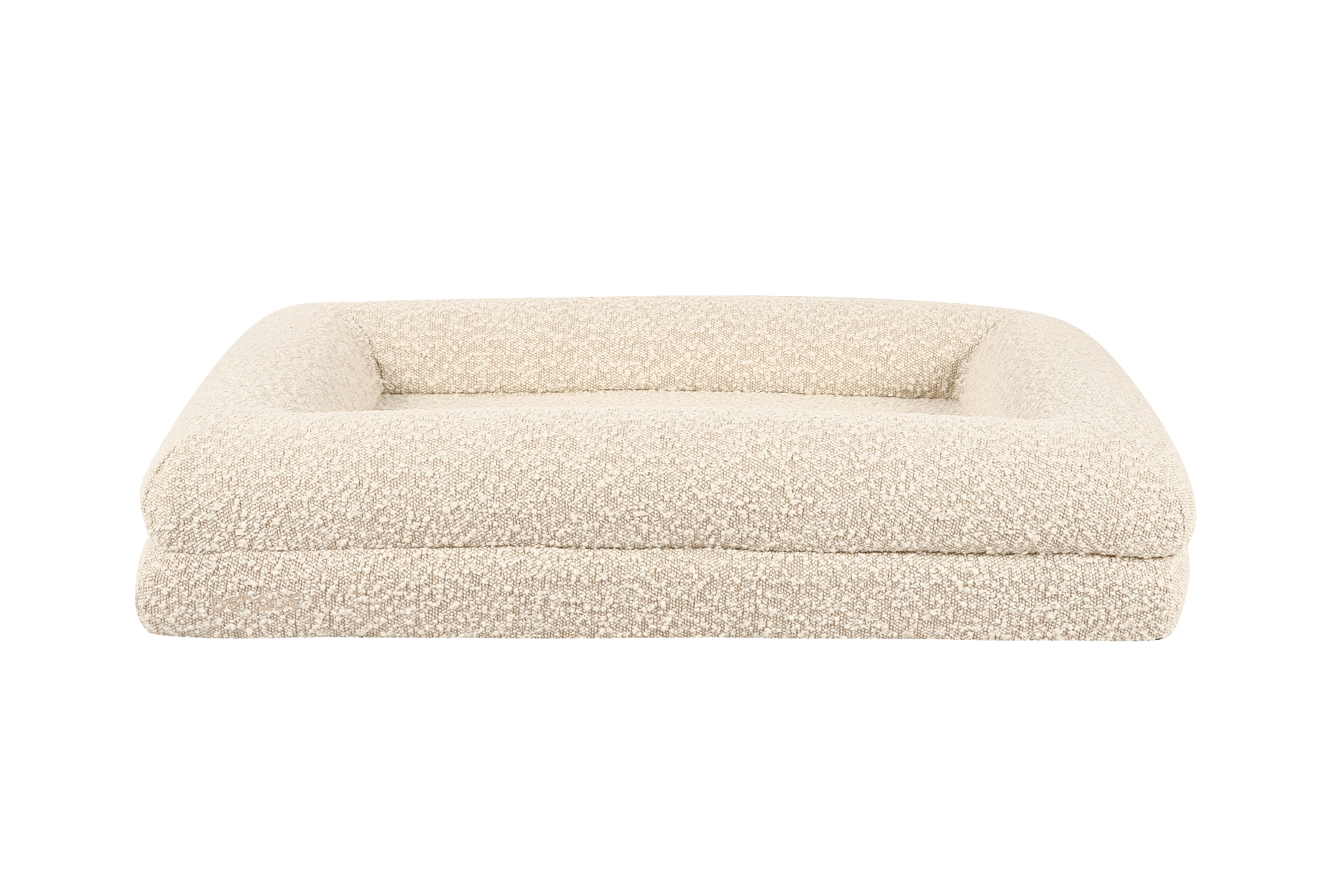 Behave bouclé hondenbed in een woonkamer
